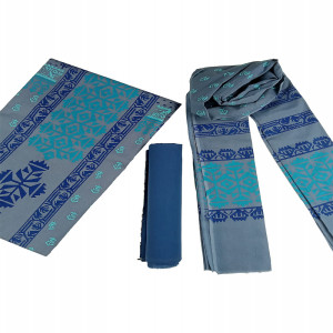 Metallic Silver Coloured Voile Printed Salwar Kameez Set